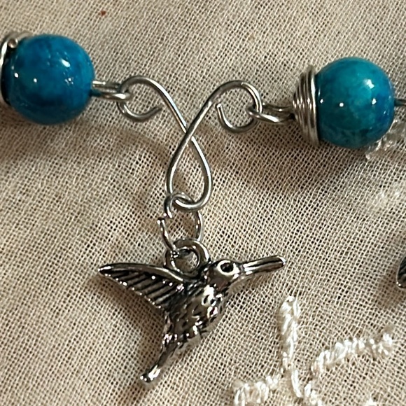Silver Wire Wrapped Turquoise Stones w Nature charms - Picture 5 of 10